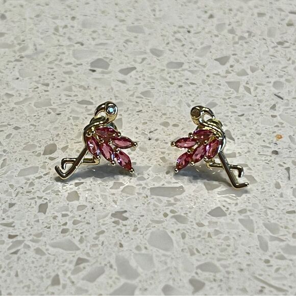 Rose Gold Flamingo Stud Earrings, Animal Earrings, - Picture 8 of 10